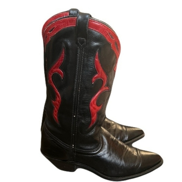 Dingo Women Heeled Cowboy Boots Cowgirl Black/Red Leather Size 8.5 Western - Picture 1 of 9